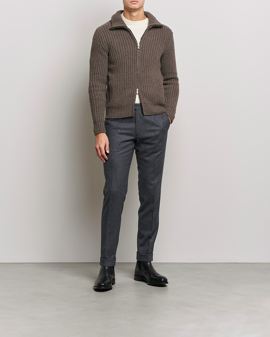 Men | Sweaters & Knitwear | Gran Sasso | Heavy Wool/Cashmere Full Zip Brown