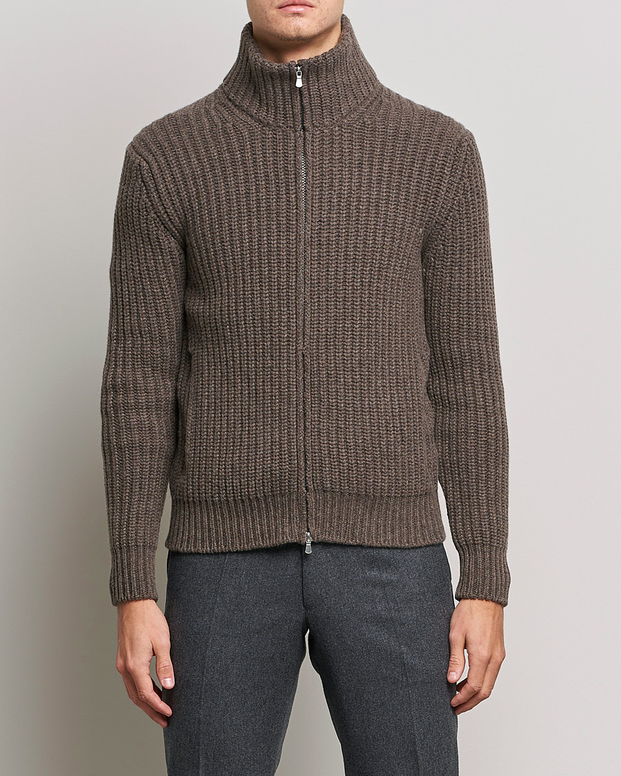 Men | Sweaters & Knitwear | Gran Sasso | Heavy Wool/Cashmere Full Zip Brown