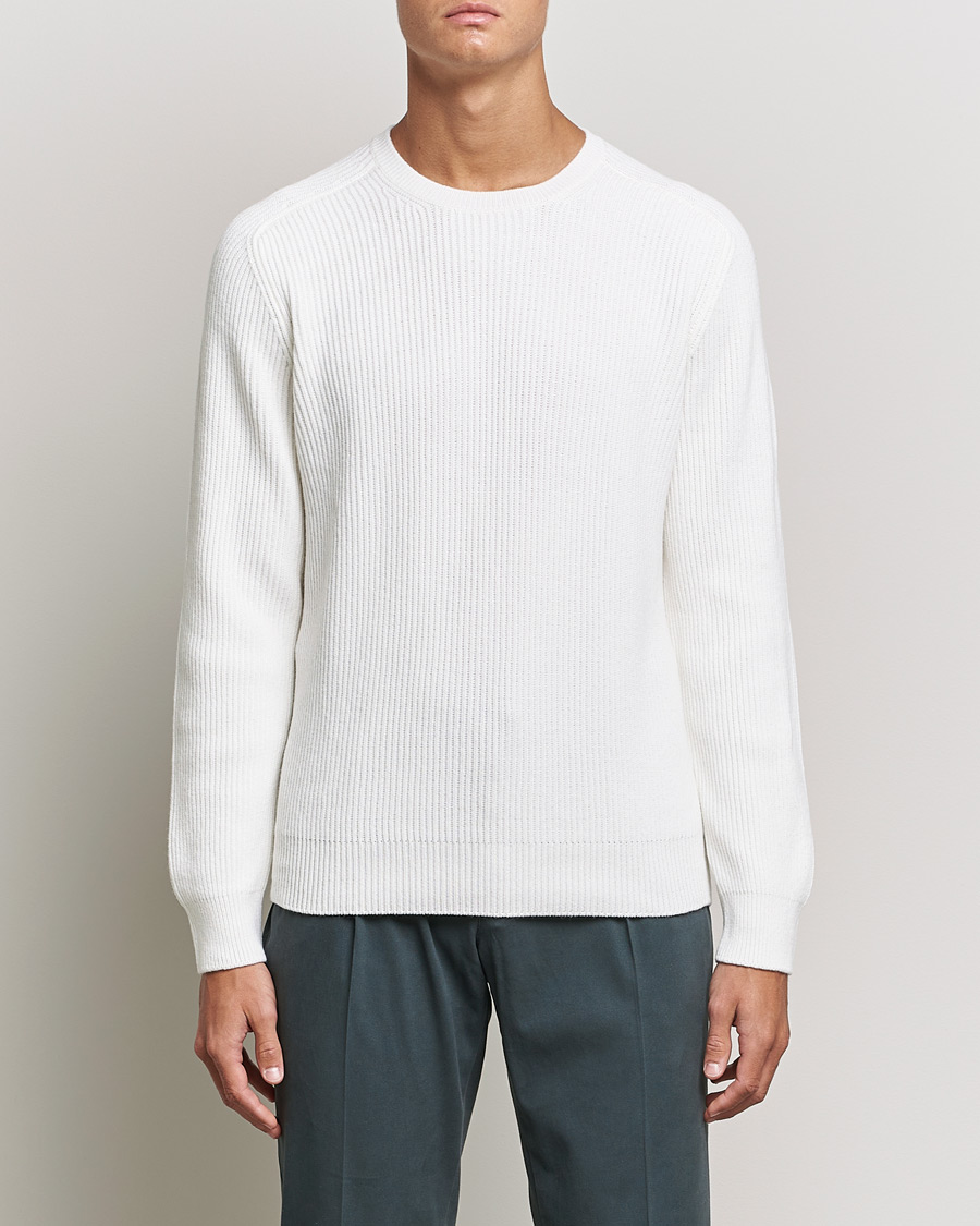 Men | Sweaters & Knitwear | Gran Sasso | Knitted Wool/Cashmere Structure Crewneck Off White