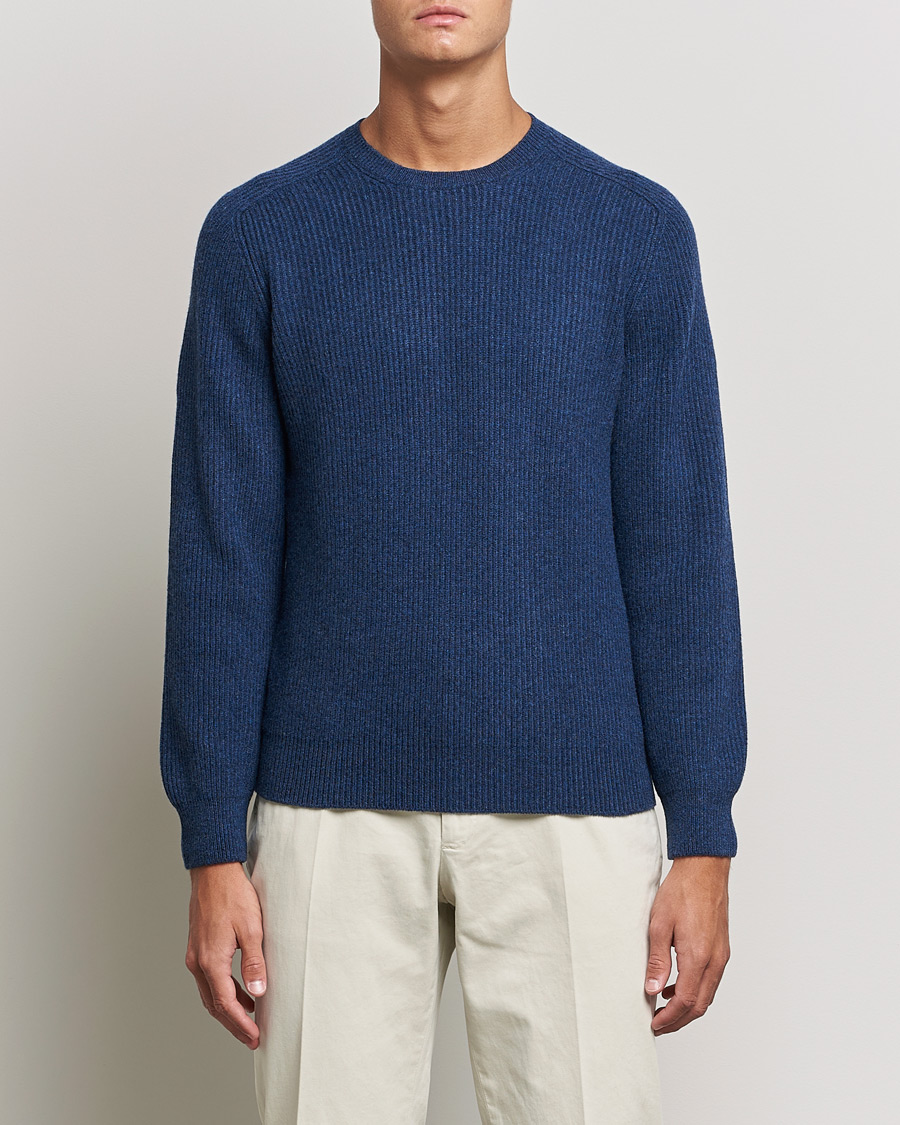 Men | Sweaters & Knitwear | Gran Sasso | Knitted Wool/Cashmere Structure Crewneck Navy