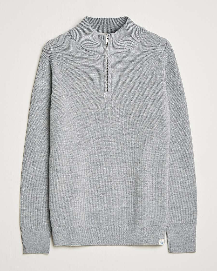 Men | Sweaters & Knitwear | Merz b. Schwanen | Merino Wool Half Zip Grey Mel