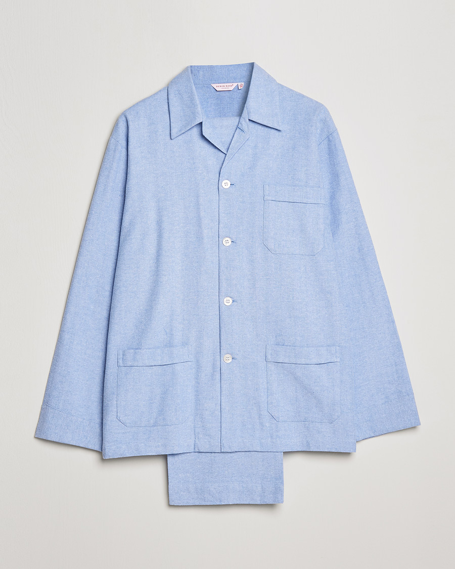 Men | Pyjamas & Robes | Derek Rose | Brushed Cotton Flannel Herringbone Pyjama Set Blue