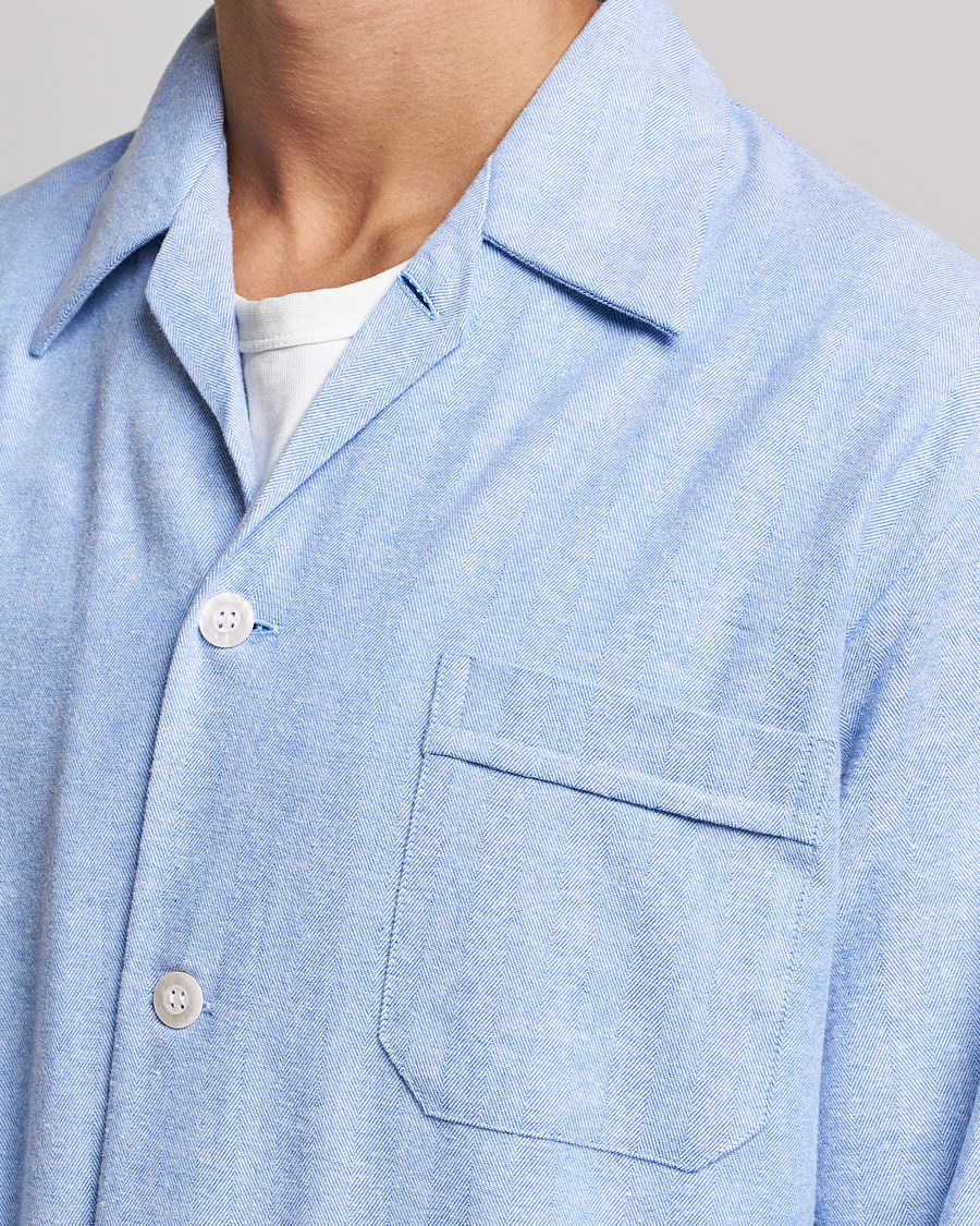 Men | Pyjamas & Robes | Derek Rose | Brushed Cotton Flannel Herringbone Pyjama Set Blue