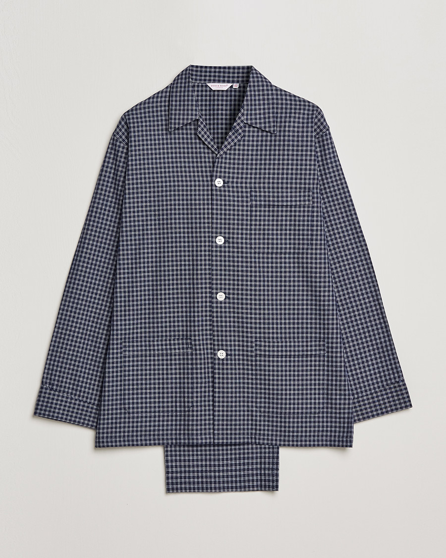 Men | Derek Rose Checked Cotton Pyjama Set Navy | Derek Rose | Checked Cotton Pyjama Set Navy