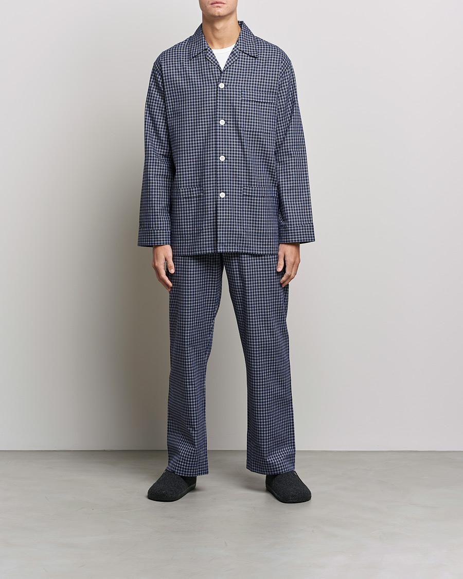 Men | Derek Rose Checked Cotton Pyjama Set Navy | Derek Rose | Checked Cotton Pyjama Set Navy