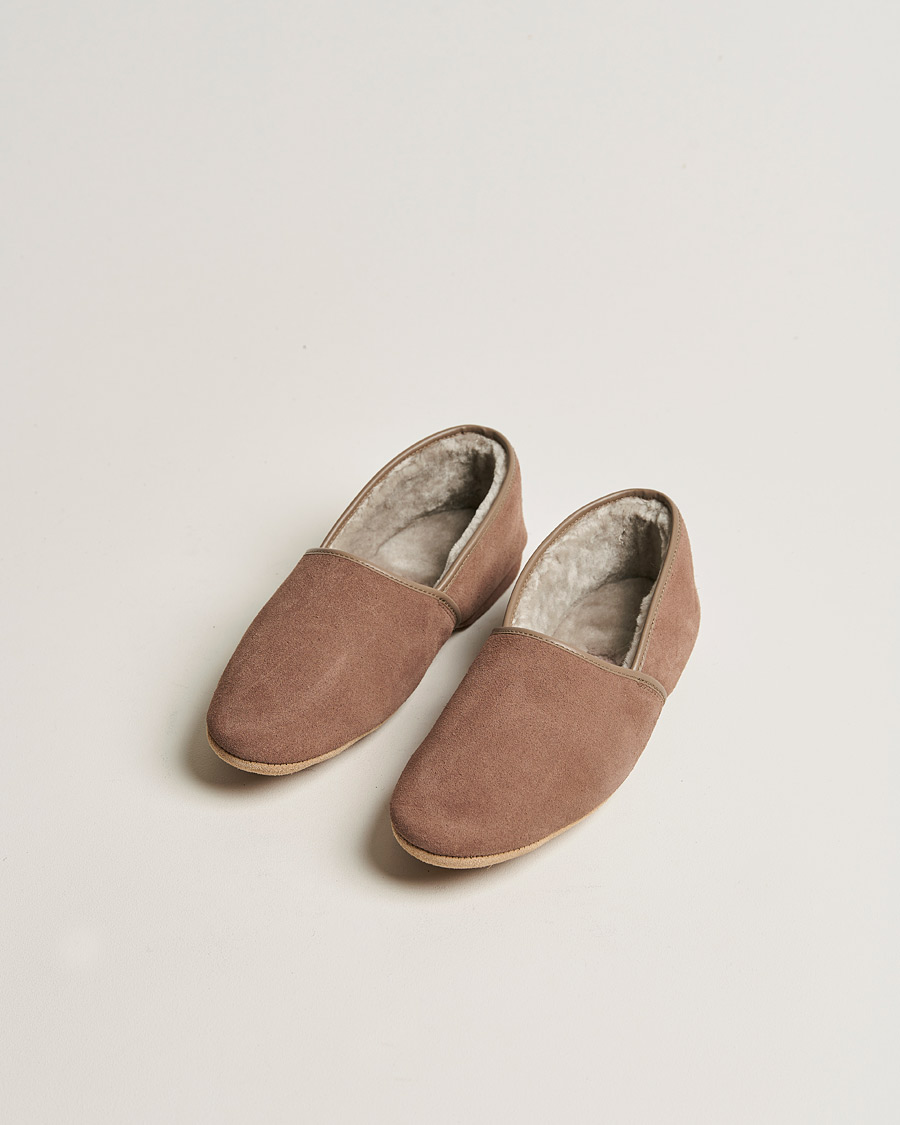 Men | Derek Rose Crawford Sheepskin Suede Slippers Beige | Derek Rose | Crawford Sheepskin Suede Slippers Beige