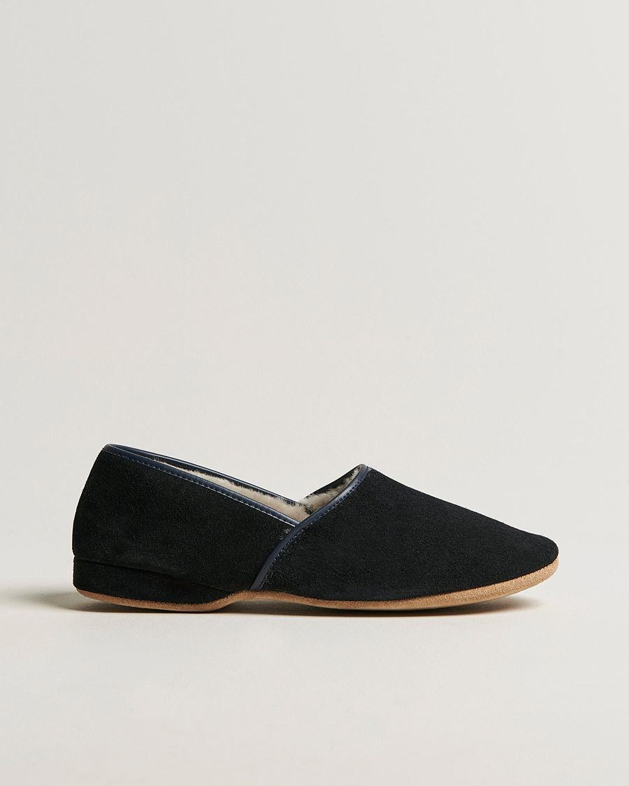 Men | Derek Rose Crawford Sheepskin Suede Slippers Navy | Derek Rose | Crawford Sheepskin Suede Slippers Navy