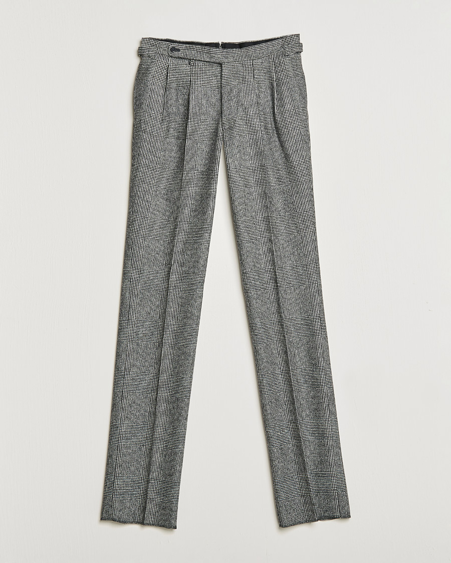 Men | Trousers | Beams F | Pleated Flannel Trousers Grey Check