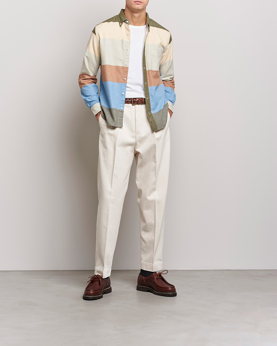 Men | Shirts | BEAMS PLUS | Flannel Multi Stripe Shirt Olive/Cream