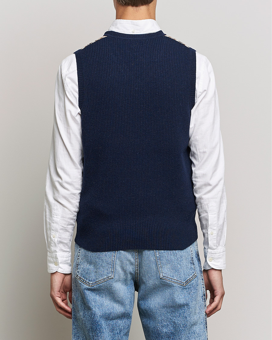 Men | Sweaters & Knitwear | BEAMS PLUS | Tartan Check Knit Vest Navy/Beige
