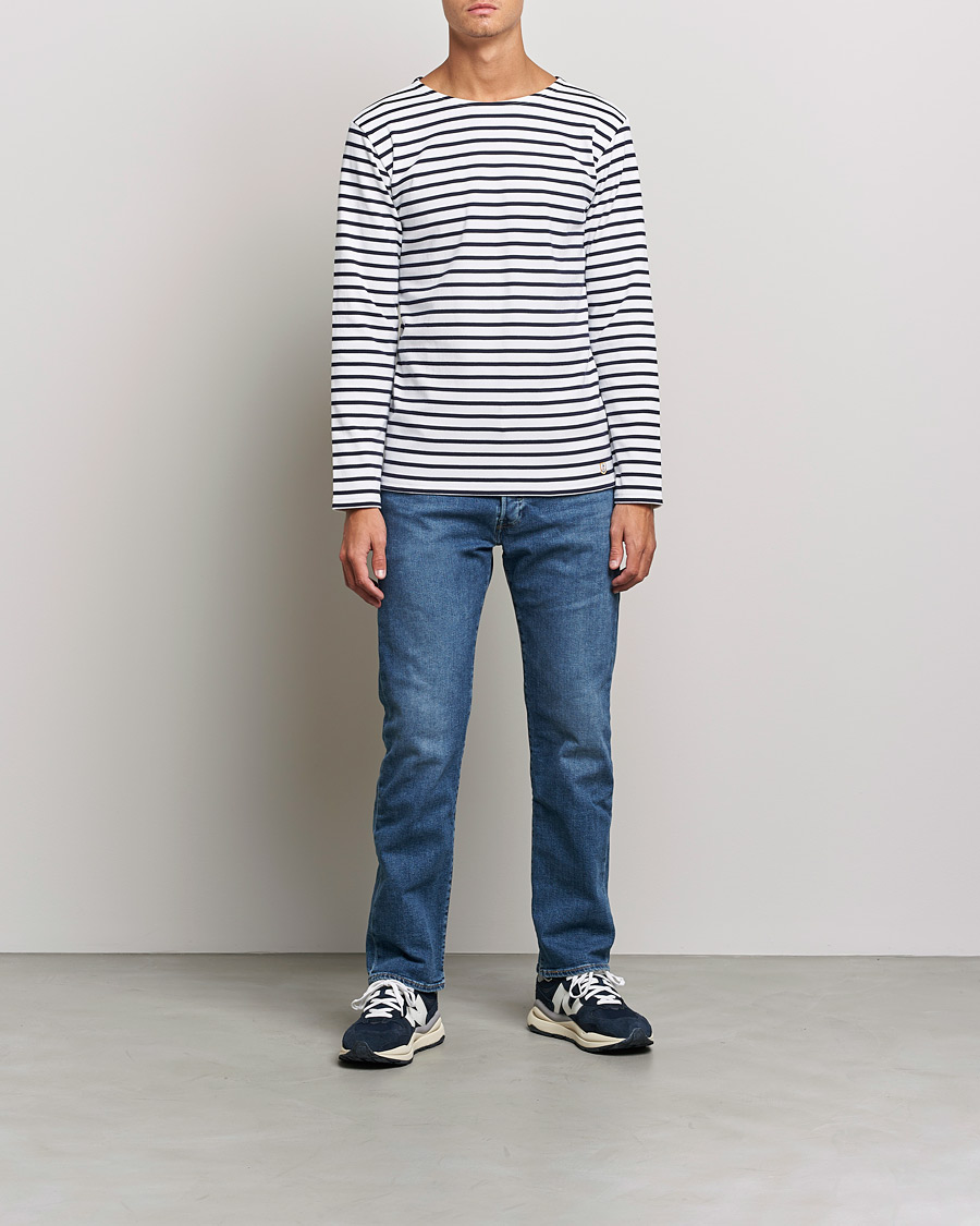 Men | T-Shirts | Armor-lux | Houat Héritage Stripe Long Sleeve T-Shirt White/Navy