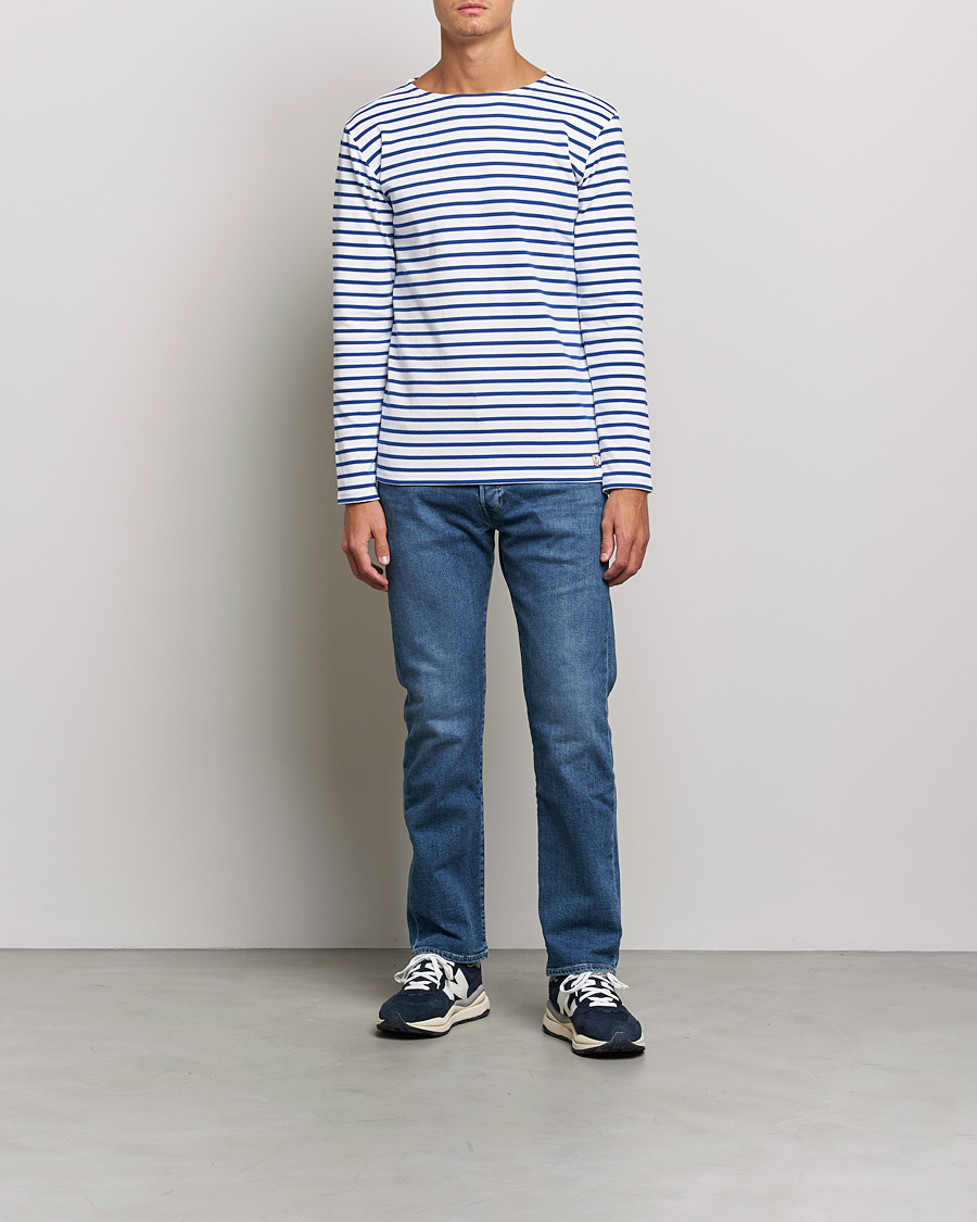 Men | T-Shirts | Armor-lux | Houat Héritage Stripe Long Sleeve T-Shirt White/Blue