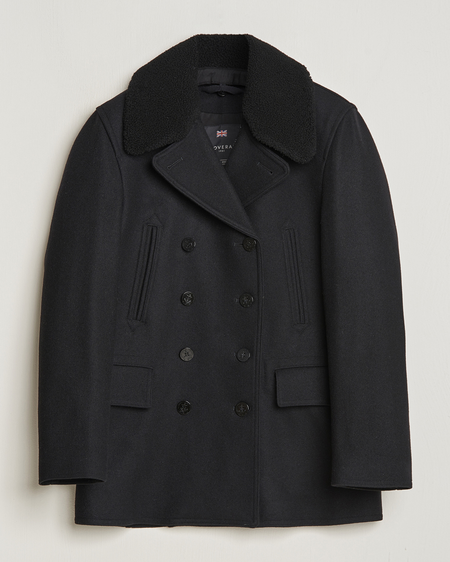 Men | Coats & Jackets | Gloverall | Churchill Reefer Shearling Peacoat Black