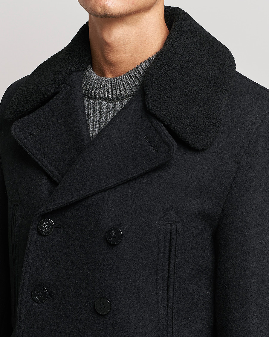 Men | Coats & Jackets | Gloverall | Churchill Reefer Shearling Peacoat Black