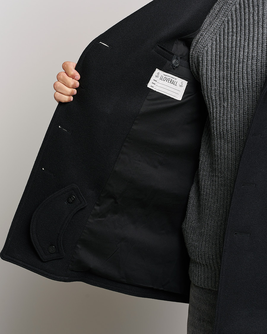 Men | Coats & Jackets | Gloverall | Churchill Reefer Shearling Peacoat Black