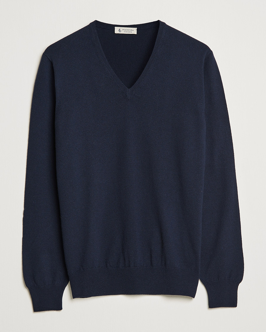 Men | Sweaters & Knitwear | Piacenza Cashmere | Cashmere V Neck Sweater Navy