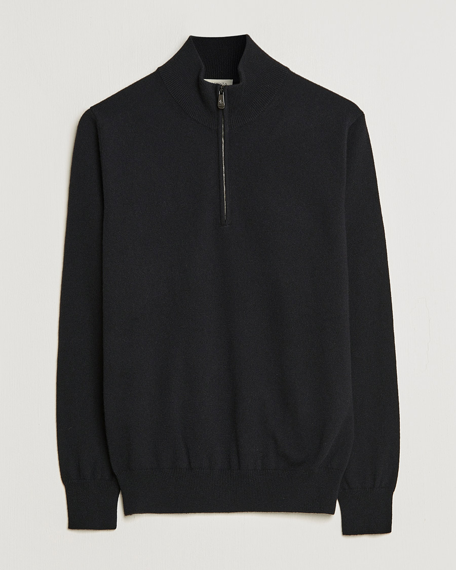 Men | Sweaters & Knitwear | Piacenza Cashmere | Cashmere Half Zip Sweater Black
