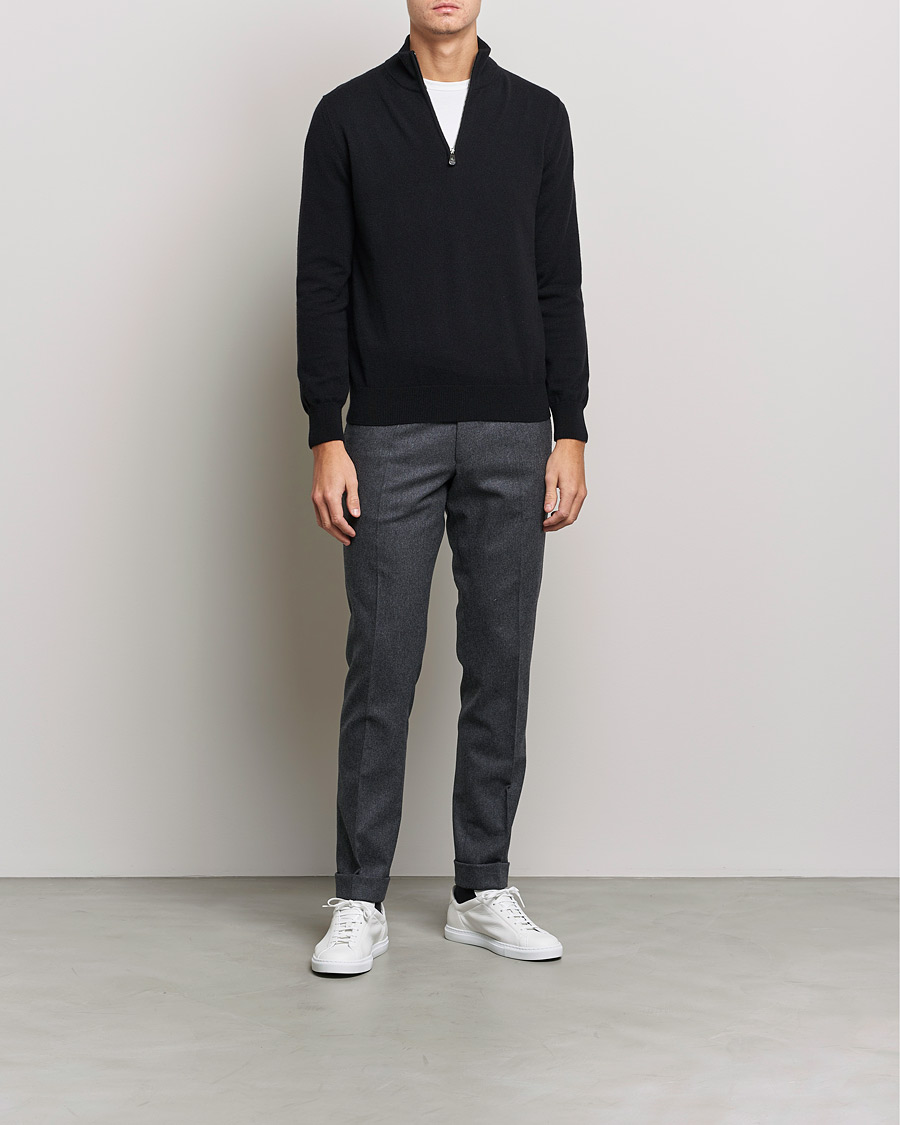 Men | Sweaters & Knitwear | Piacenza Cashmere | Cashmere Half Zip Sweater Black