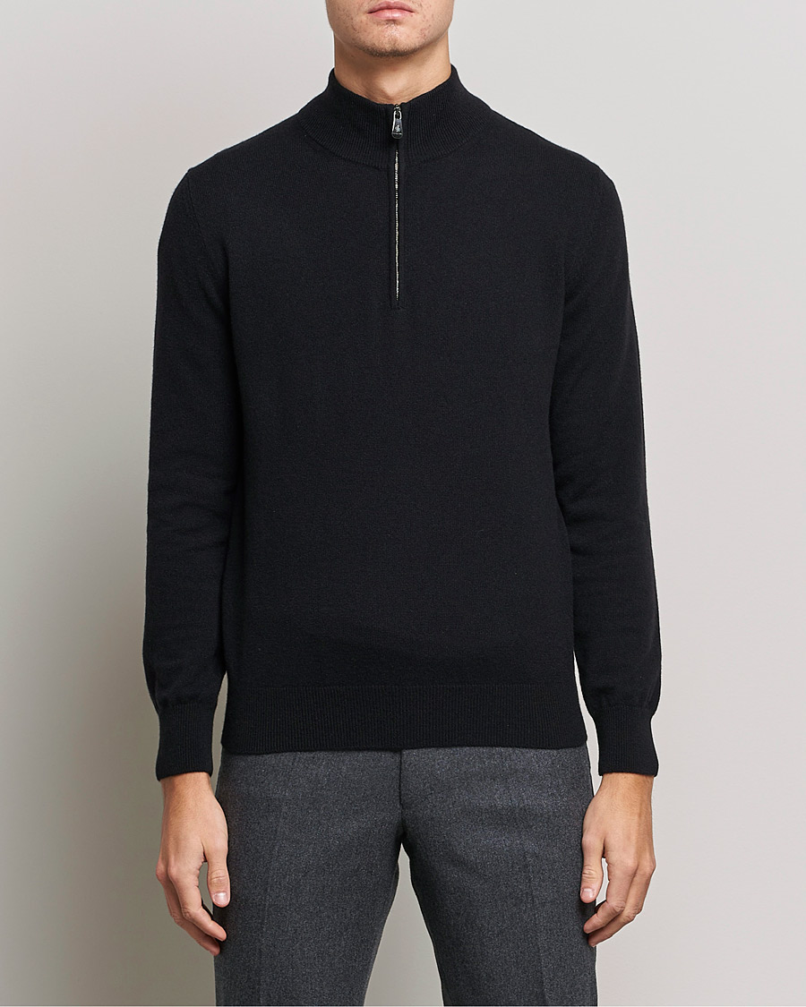 Men | Sweaters & Knitwear | Piacenza Cashmere | Cashmere Half Zip Sweater Black