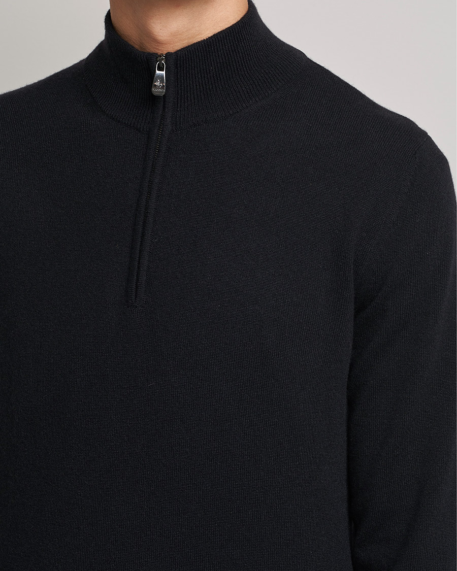 Men | Sweaters & Knitwear | Piacenza Cashmere | Cashmere Half Zip Sweater Black