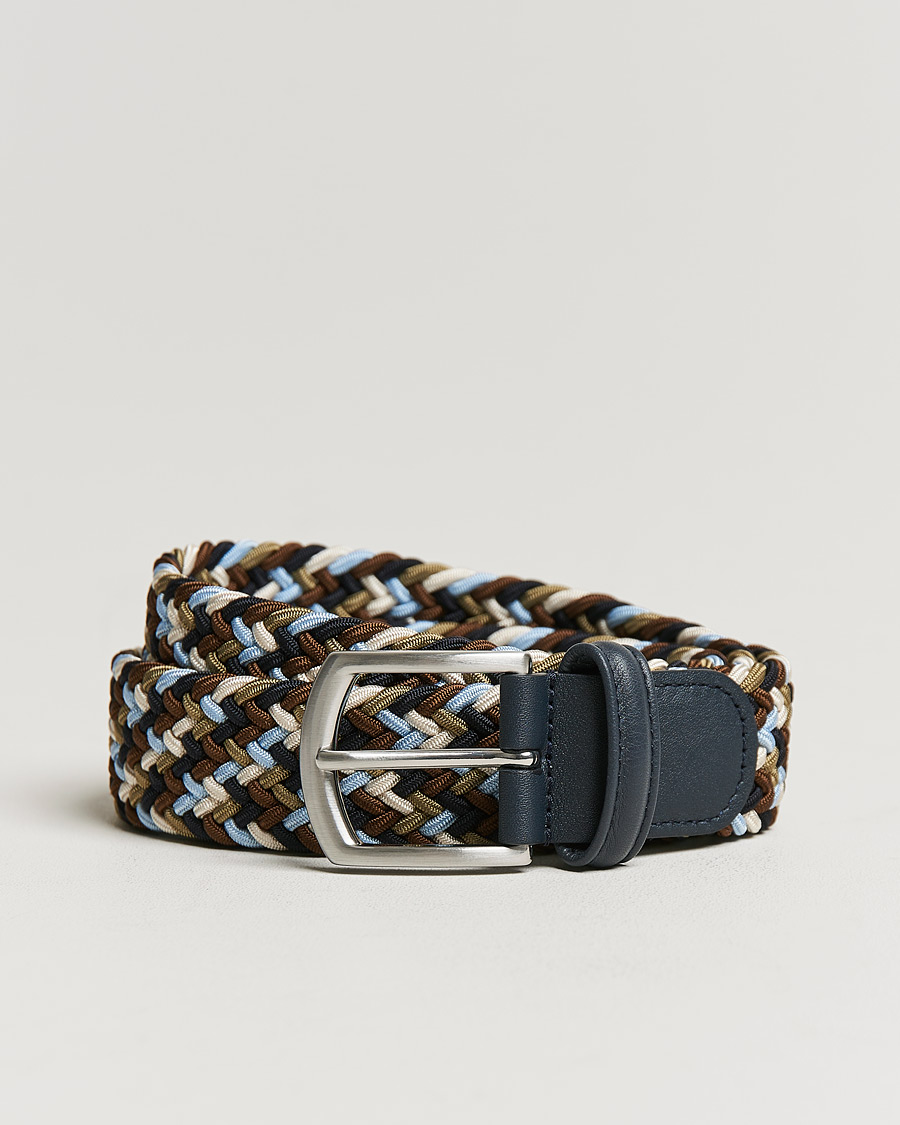 Men | Belts | Anderson's | Stretch Woven 3,5 cm Belt Navy/Green/Brown