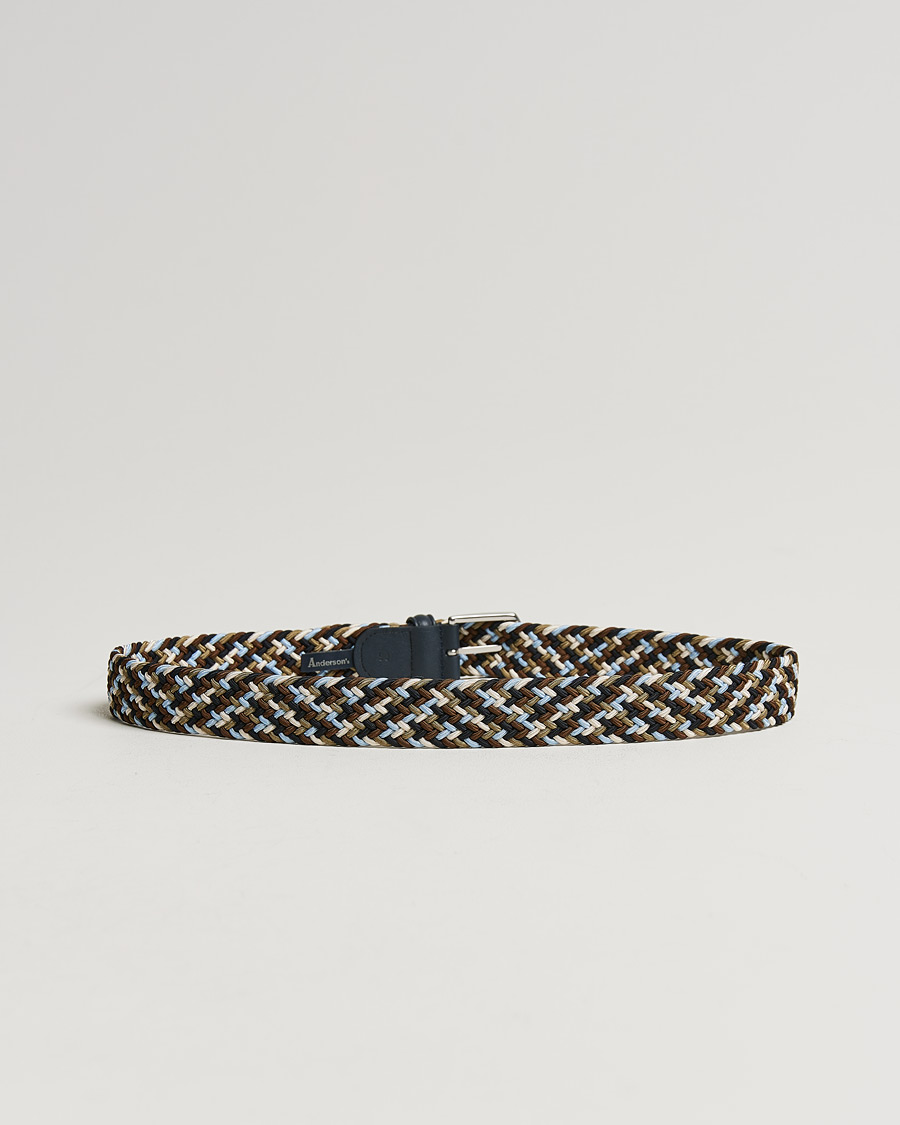 Men | Belts | Anderson's | Stretch Woven 3,5 cm Belt Navy/Green/Brown