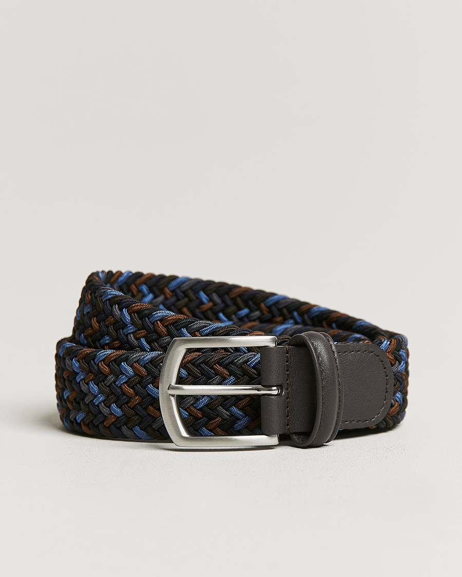 Men | Belts | Anderson's | Stretch Woven 3,5 cm Belt Navy/Brown