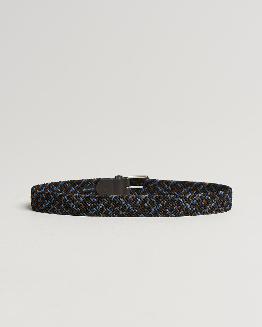Men | Belts | Anderson's | Stretch Woven 3,5 cm Belt Navy/Brown