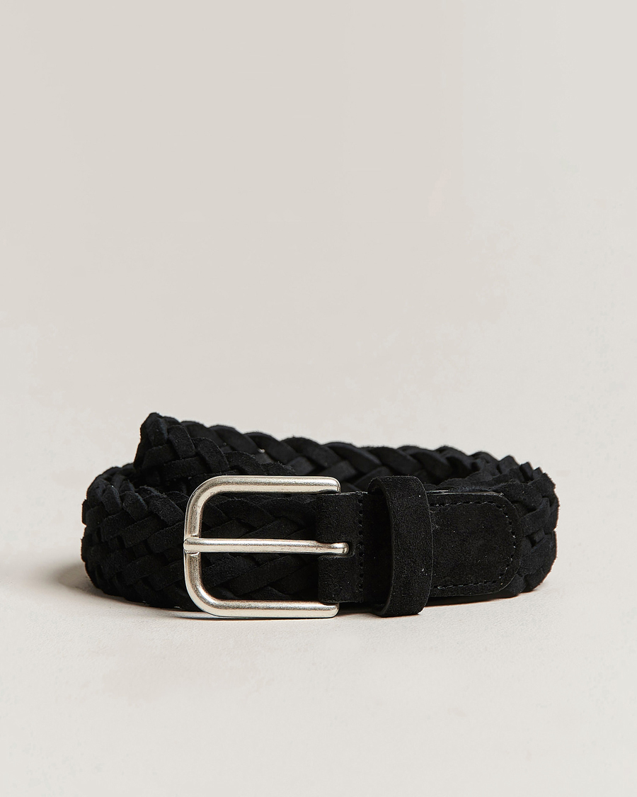 Men | Belts | Anderson's | Woven Suede Belt 3 cm Black