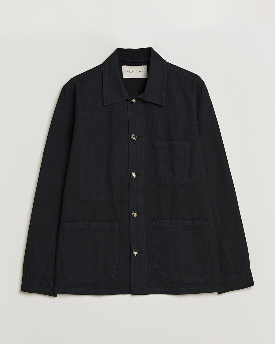 Men | Shirts | A Day's March | Original Herringbone Overshirt Black