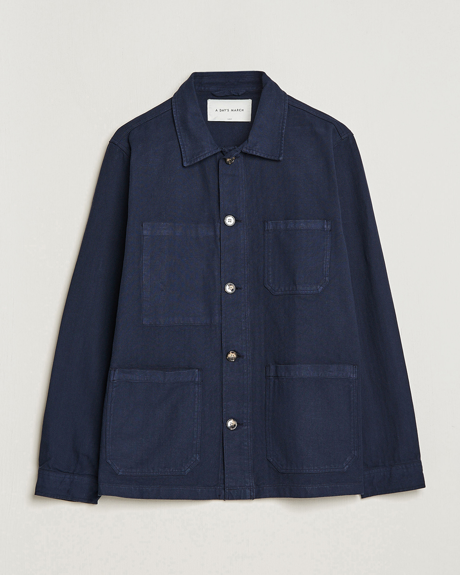 Men | Coats & Jackets | A Day's March | Herringbone Overshirt Navy
