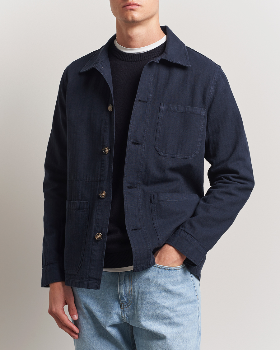 Men | Coats & Jackets | A Day's March | Herringbone Overshirt Navy