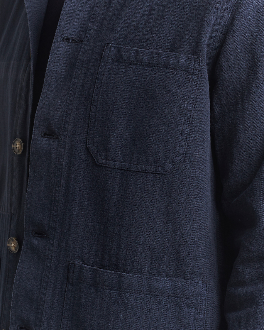 Men | Shirts | A Day's March | Herringbone Overshirt Navy