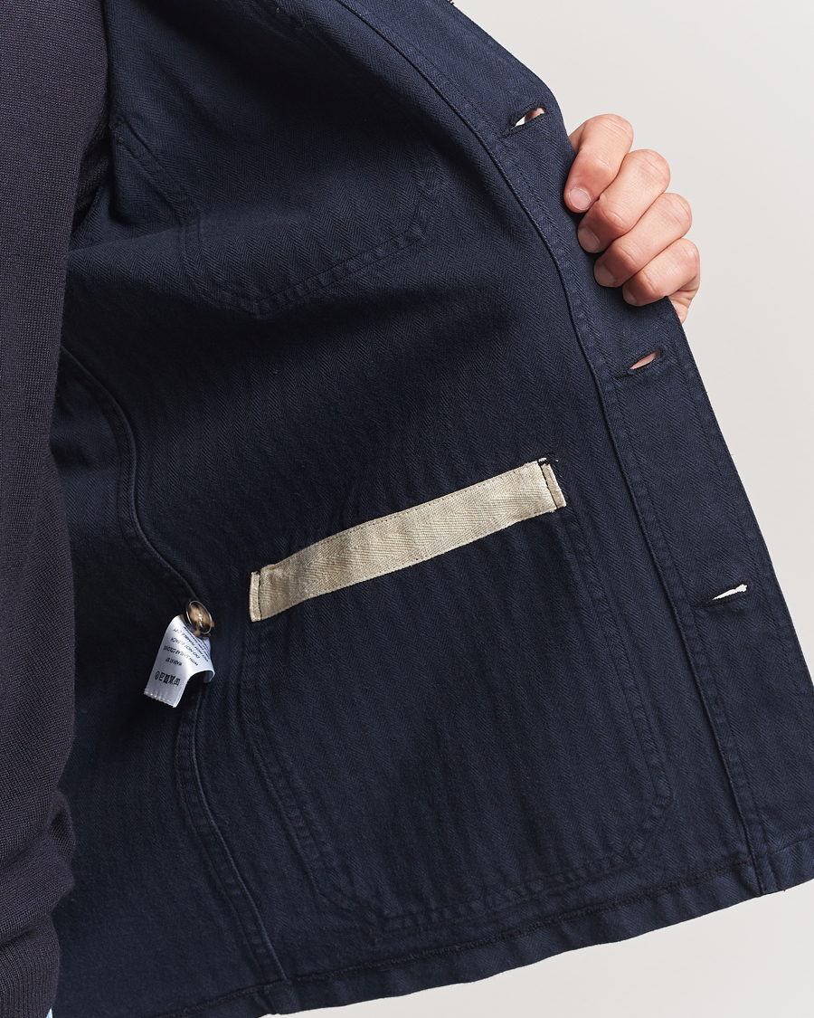 Men | Shirts | A Day's March | Herringbone Overshirt Navy