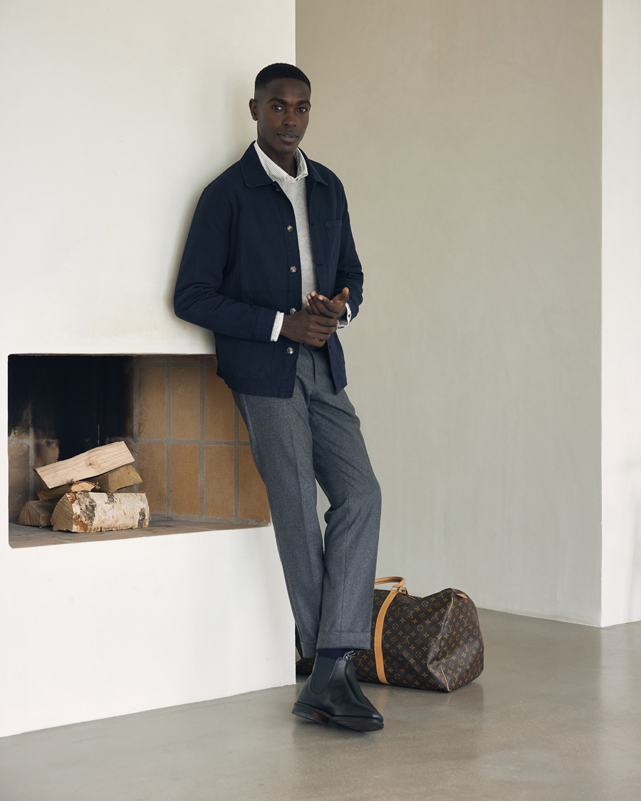 Men | Shirts | A Day's March | Herringbone Overshirt Navy