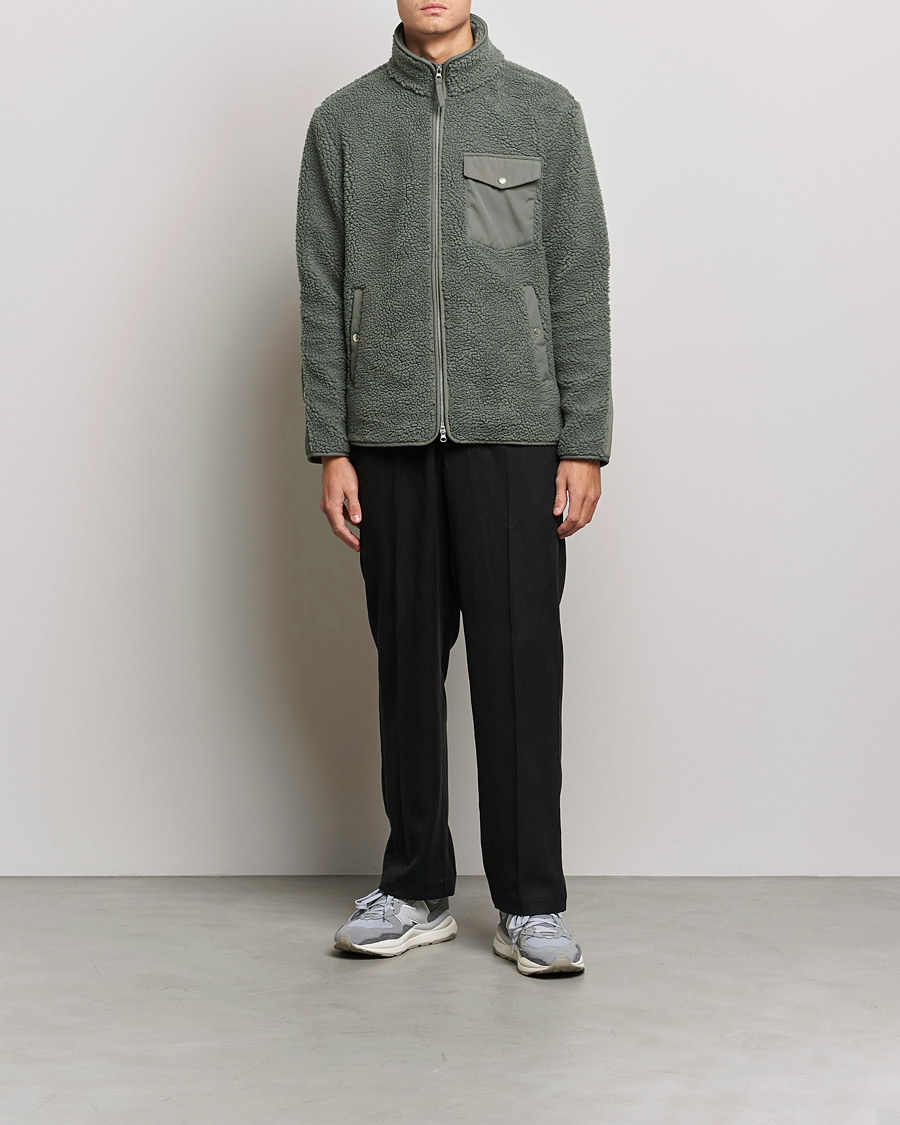 Men | Sweaters & Knitwear | A Day's March | Tone Pile Fleece Jacket Dusty Green
