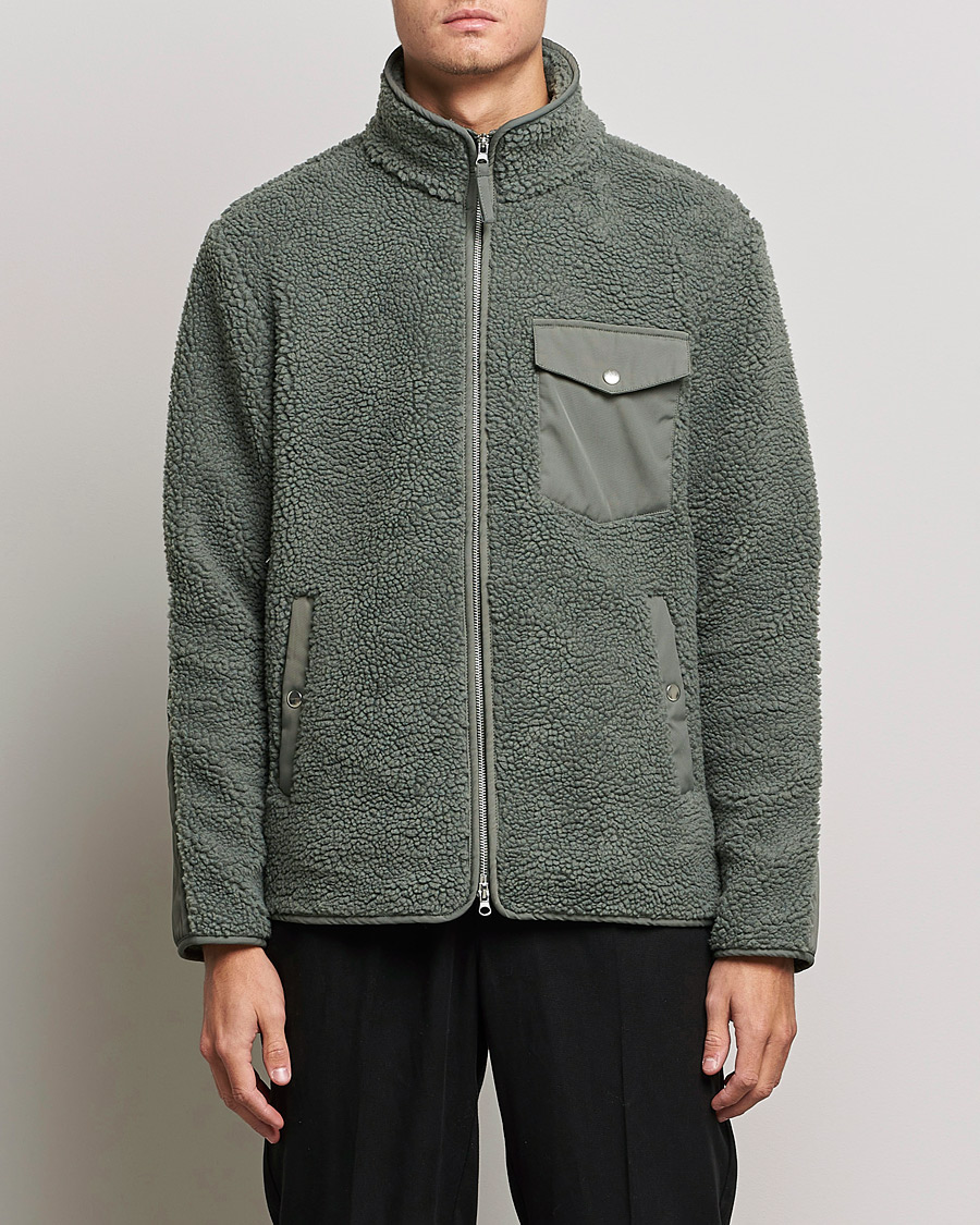 Men | Sweaters & Knitwear | A Day's March | Tone Pile Fleece Jacket Dusty Green