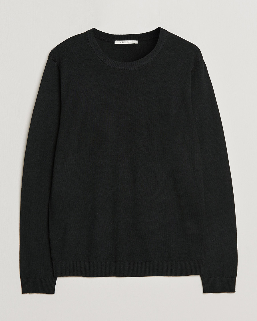 Men | Sweaters & Knitwear | A Day's March | Alagón Merino Crew Black