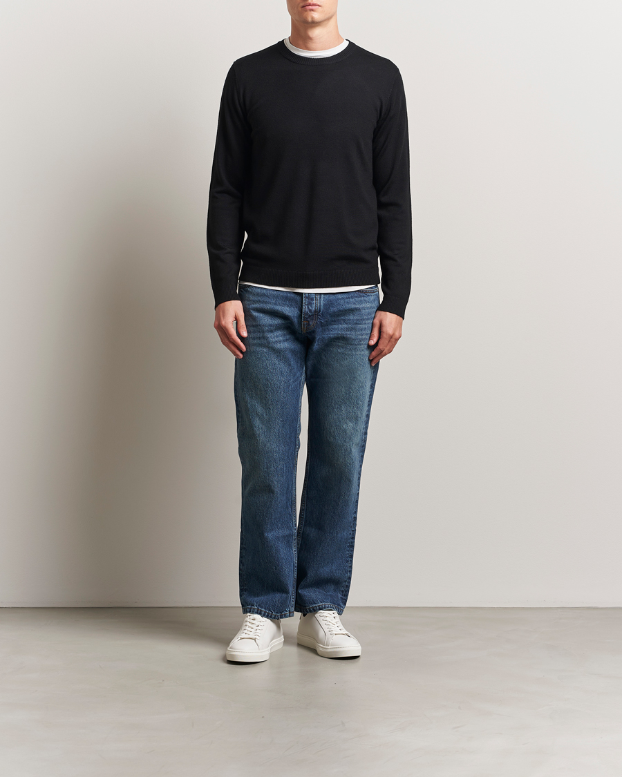 Men | Sweaters & Knitwear | A Day's March | Alagón Merino Crew Black