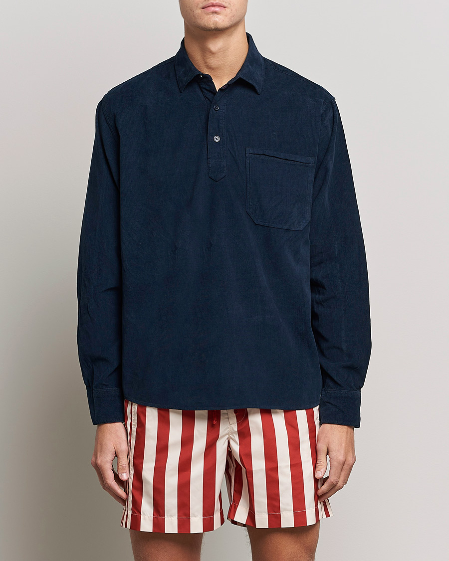 Men | Shirts | Orlebar Brown | Shanklin Cord Popover Shirt Midnight Navy