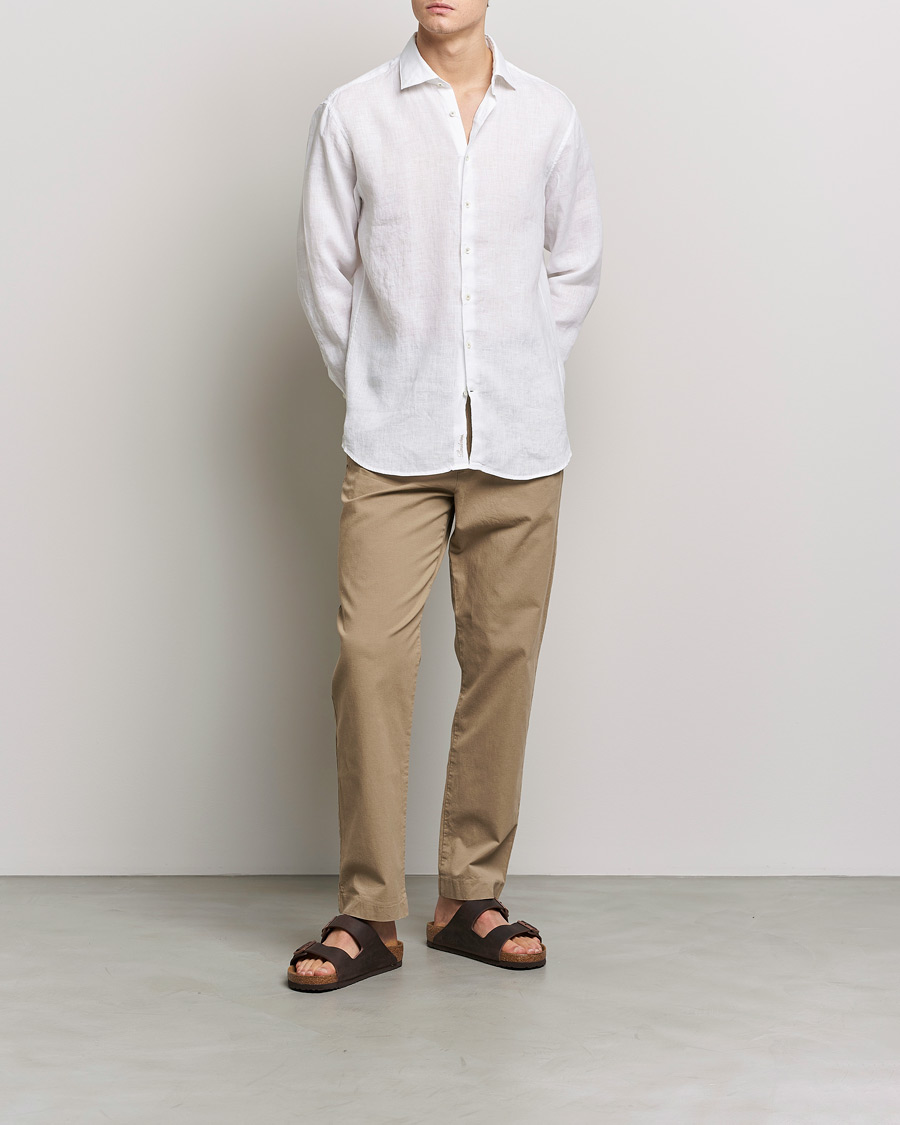 Men | Shirts | Stenströms | Fitted Body Cut Away Linen Shirt White