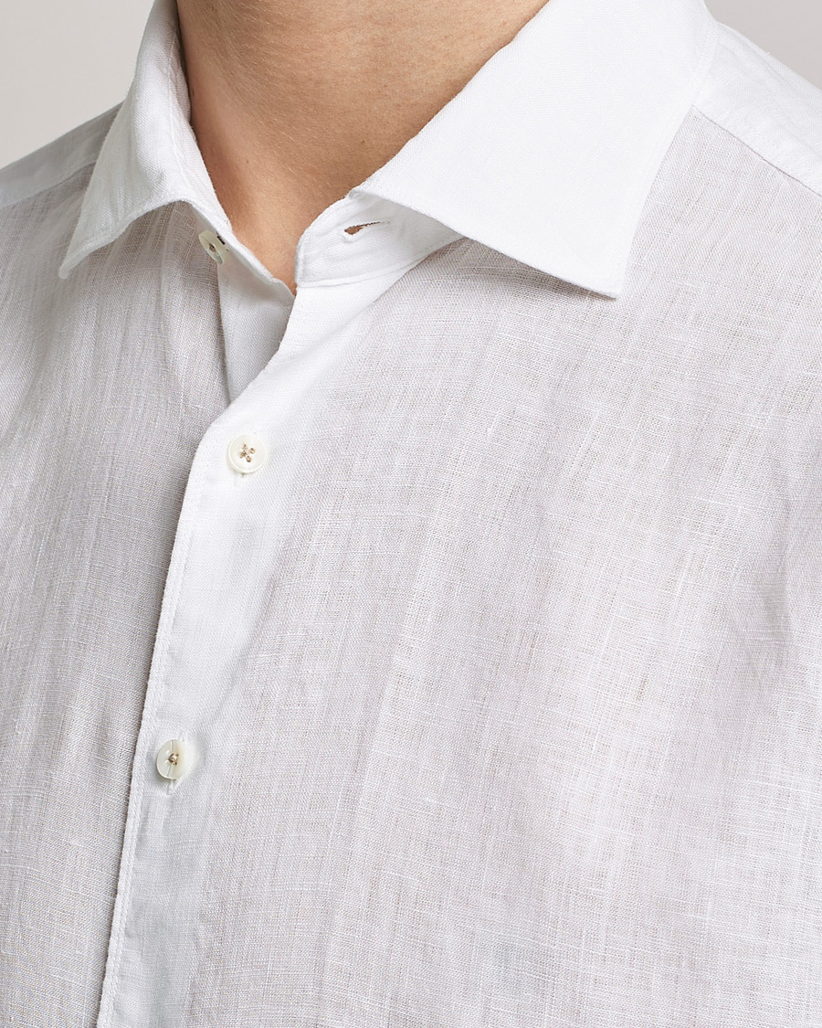 Men | Shirts | Stenströms | Fitted Body Cut Away Linen Shirt White