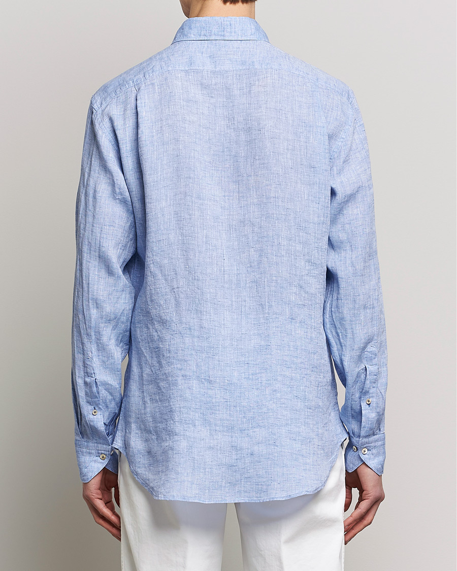 Men | Shirts | Stenströms | Fitted Body Cut Away Linen Shirt Blue