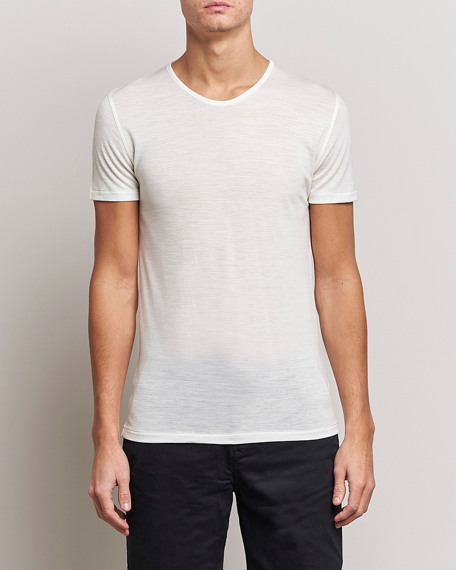 Men | T-Shirts | Zimmerli of Switzerland | Wool/Silk Crew Neck T-Shirt Ecru