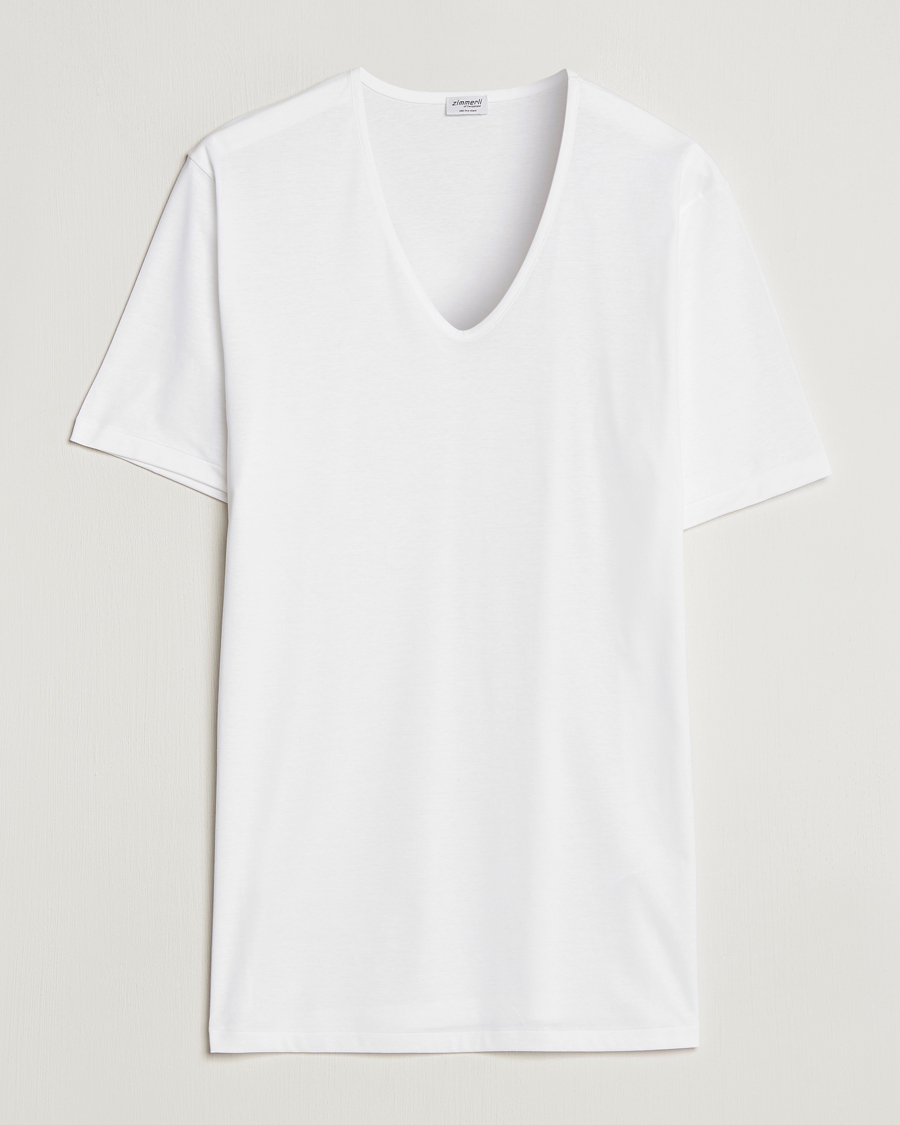 Men | T-Shirts | Zimmerli of Switzerland | Sea Island Cotton V-Neck T-Shirt White