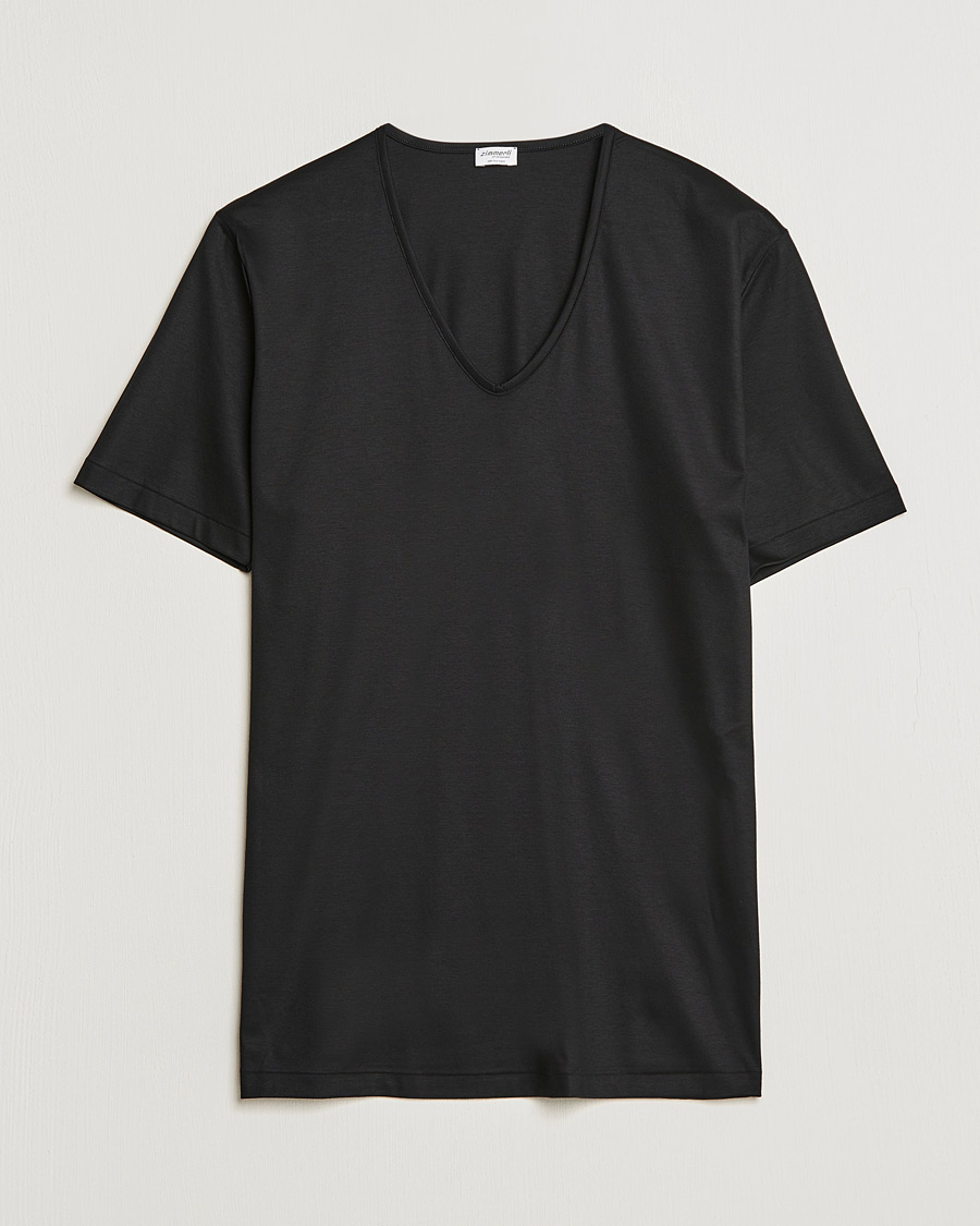 Men | T-Shirts | Zimmerli of Switzerland | Sea Island Cotton V-Neck T-Shirt Black