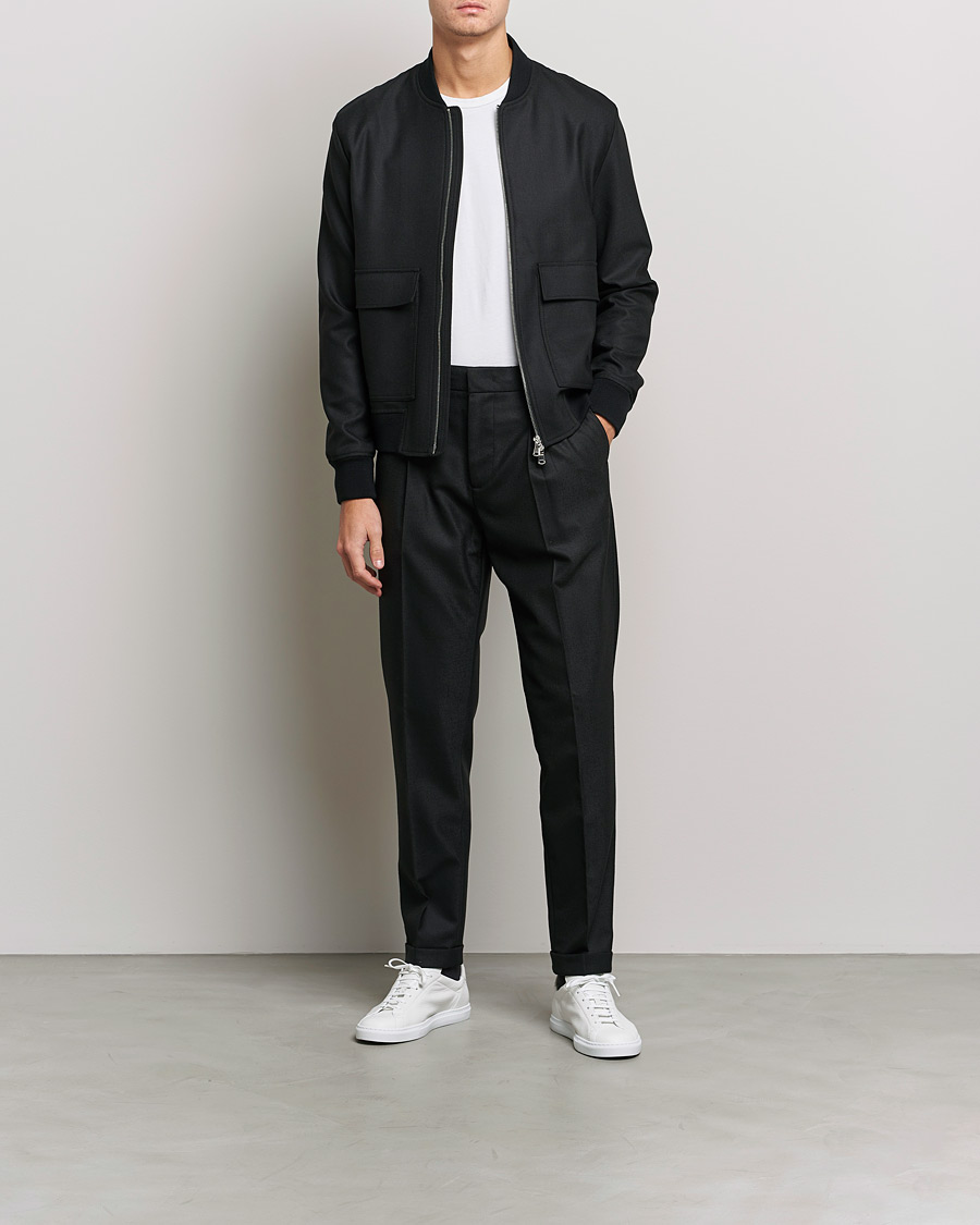 Men | Coats & Jackets | J.Lindeberg | Thom Bomber Wool Twill Jacket Black
