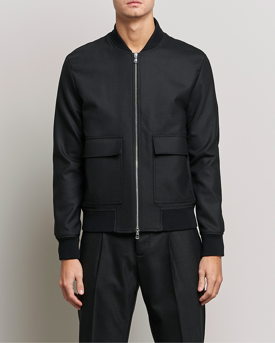 Men | Coats & Jackets | J.Lindeberg | Thom Bomber Wool Twill Jacket Black
