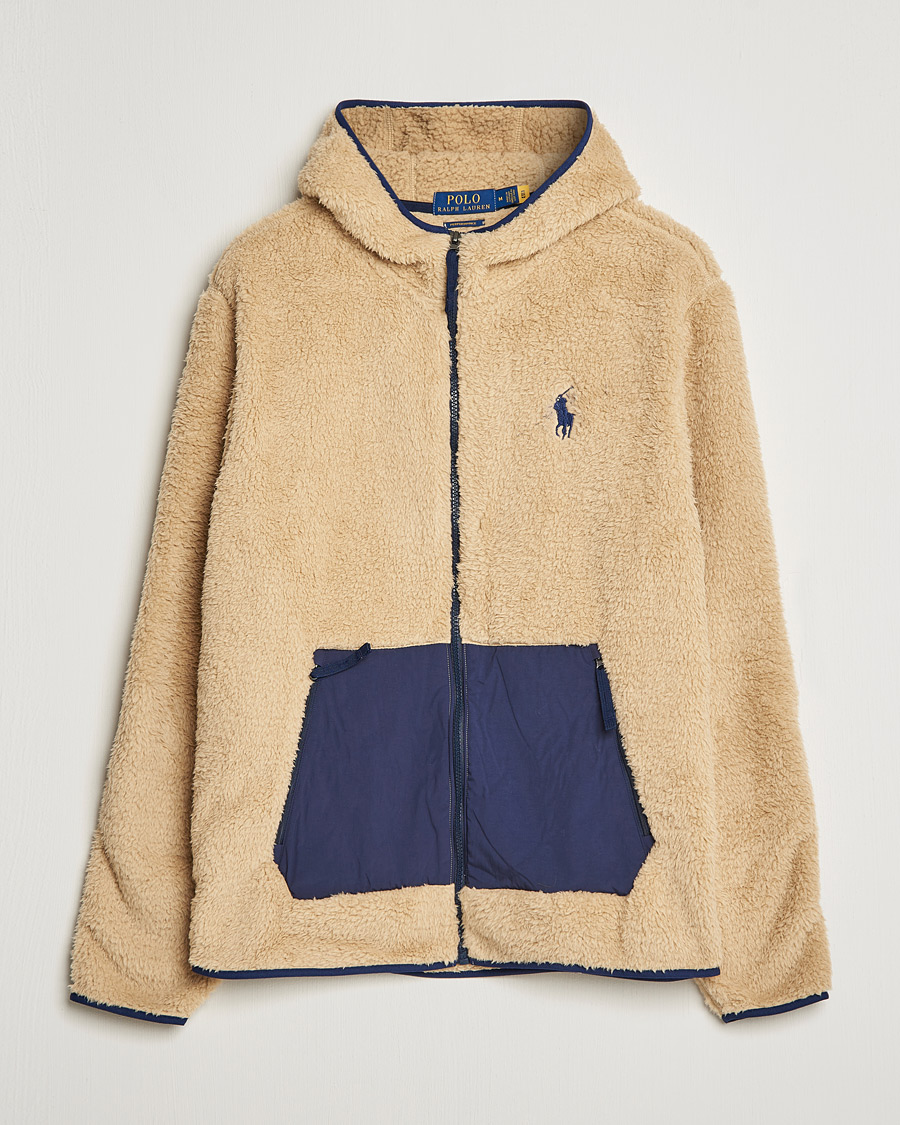 Men | Sweaters & Knitwear | Polo Ralph Lauren | Curly Sherpa Full Zip Hoodie Sand Dune