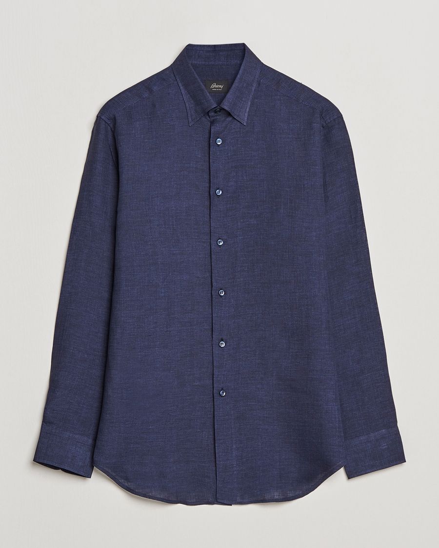 Men | Shirts | Brioni | Linen Sport Shirt Navy